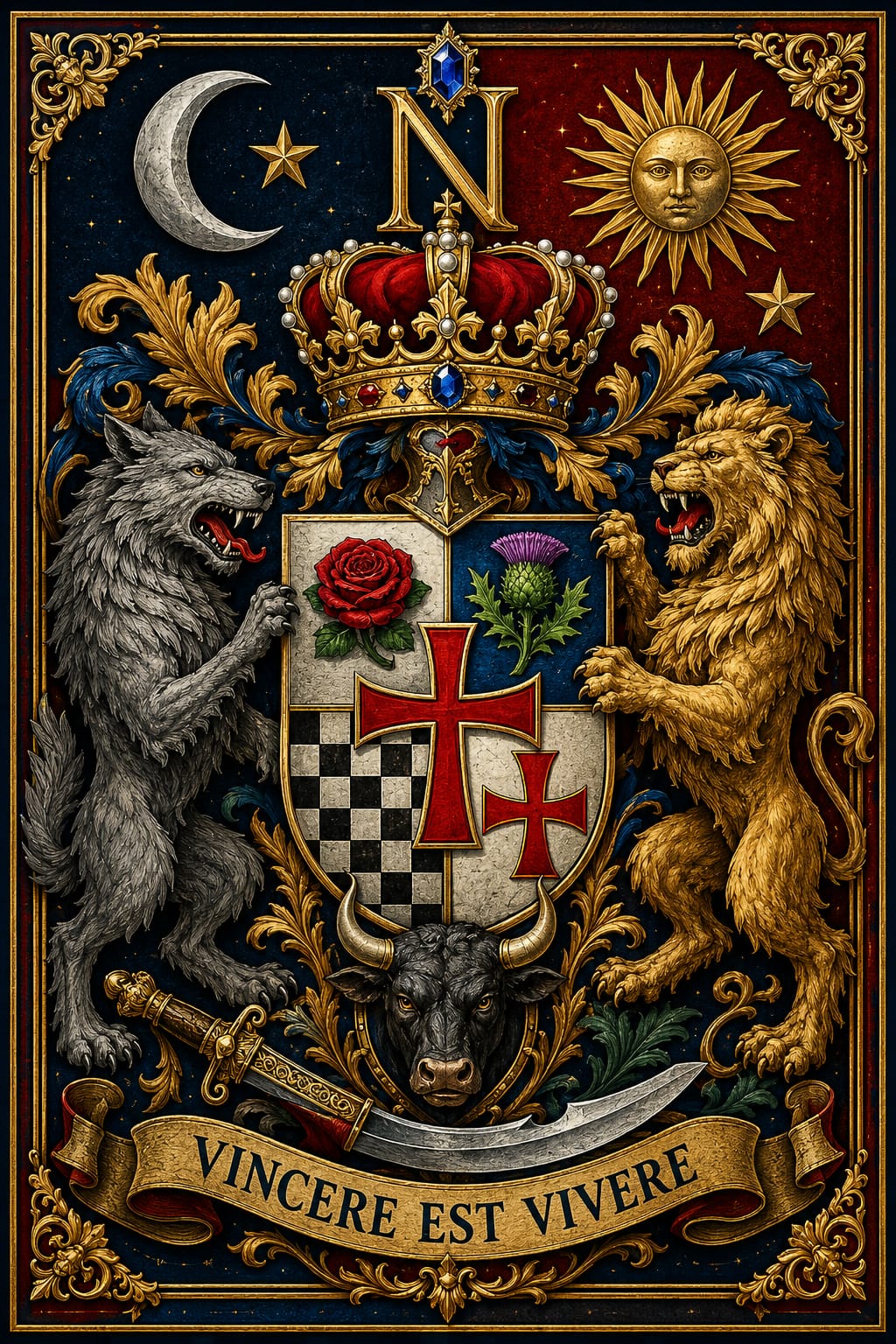 Personal Coat of Arms of Honorary Lord Răzvan Vasile (by marriage) — motto Vincere Est Vivere