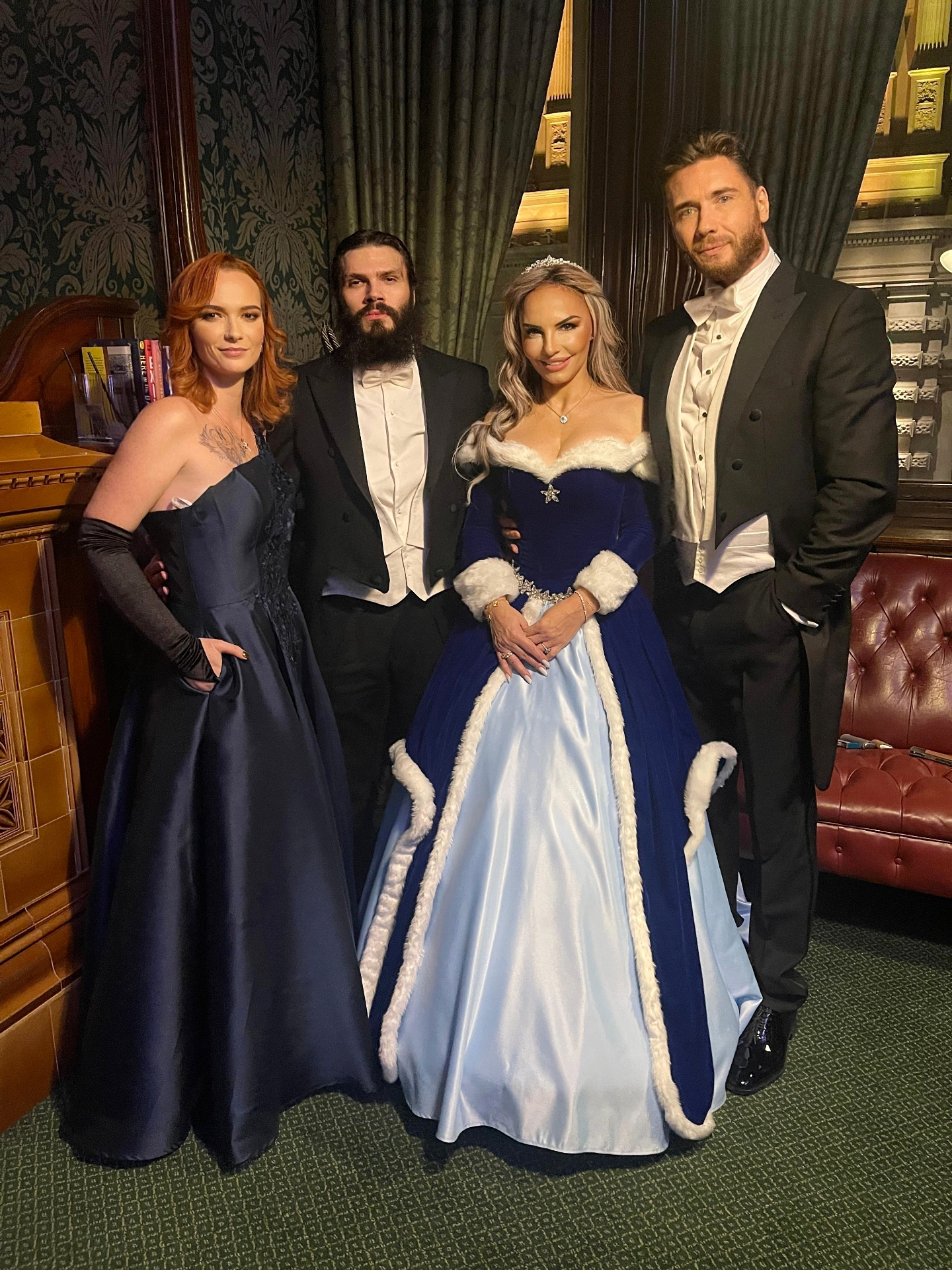 Formal portrait of Mihai Alexandru Crăciun, 13th Baron of Brattleby, with Lady Nicoleta Vasile (12th Baroness of Brattleby) and Honorary Lord Răzvan Vasile (by marriage) — Noble House of Brattleby