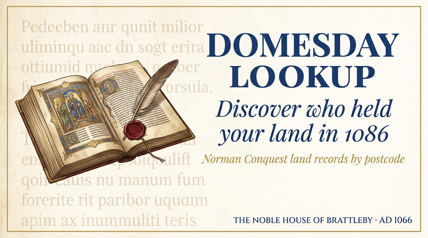 Editorial illustration of an eleventh-century Domesday survey page, used to introduce the 1086 record for Brattleby in Lincolnshire.